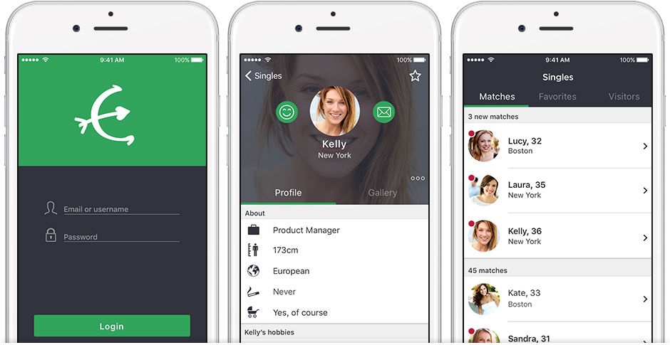 EliteSingles mobile app interface – meet professional singles and start meaningful online relationships