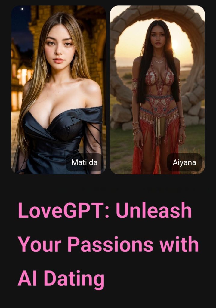 LoveGPT mobile app interface – talk to realistic AI partners and experience virtual love and romance