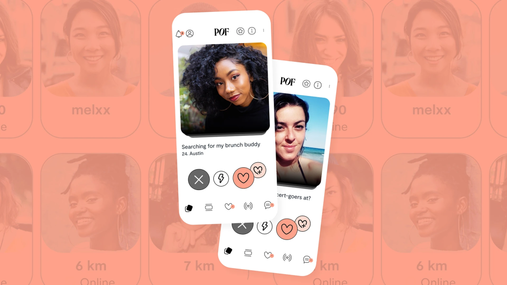 Plenty of Fish mobile app interface – meet new people, flirt, and start dating online