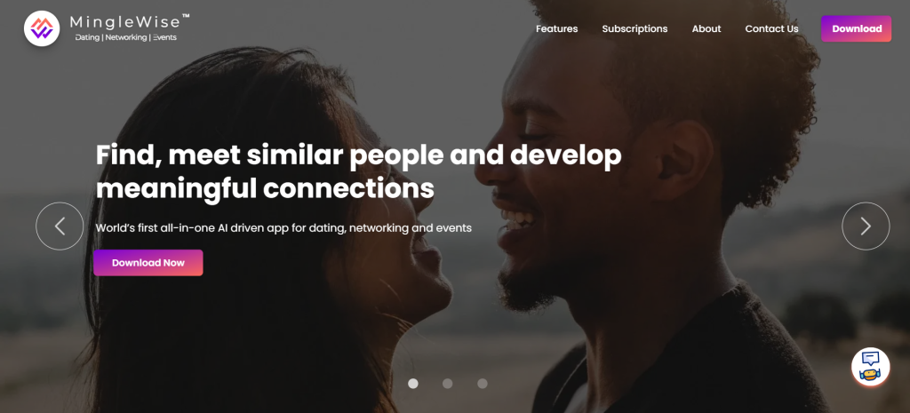 MingleWise AI homepage – AI companion platform for chatting, flirting, and building emotional connections