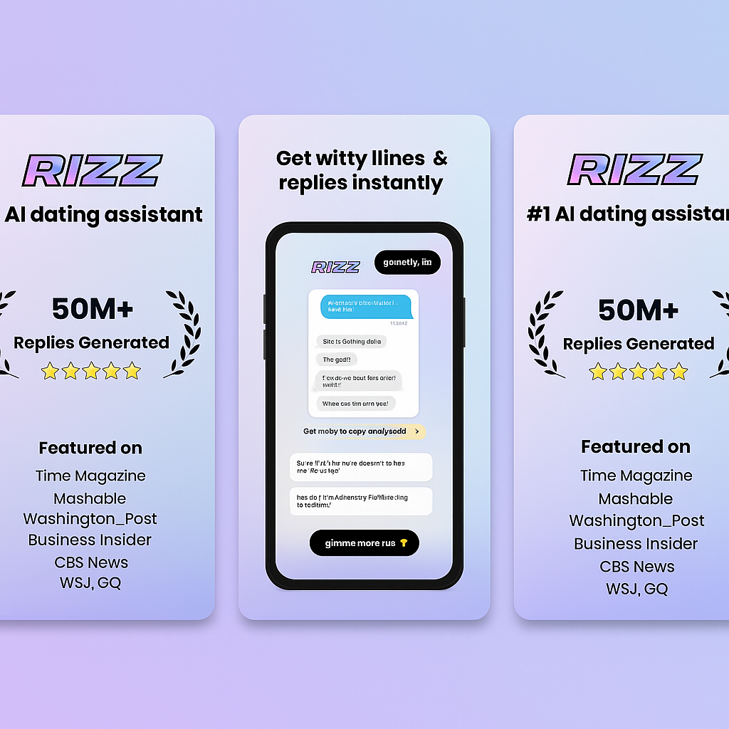Rizz AI mobile app interface – AI-powered flirting tool for online dating and romantic chat guidance