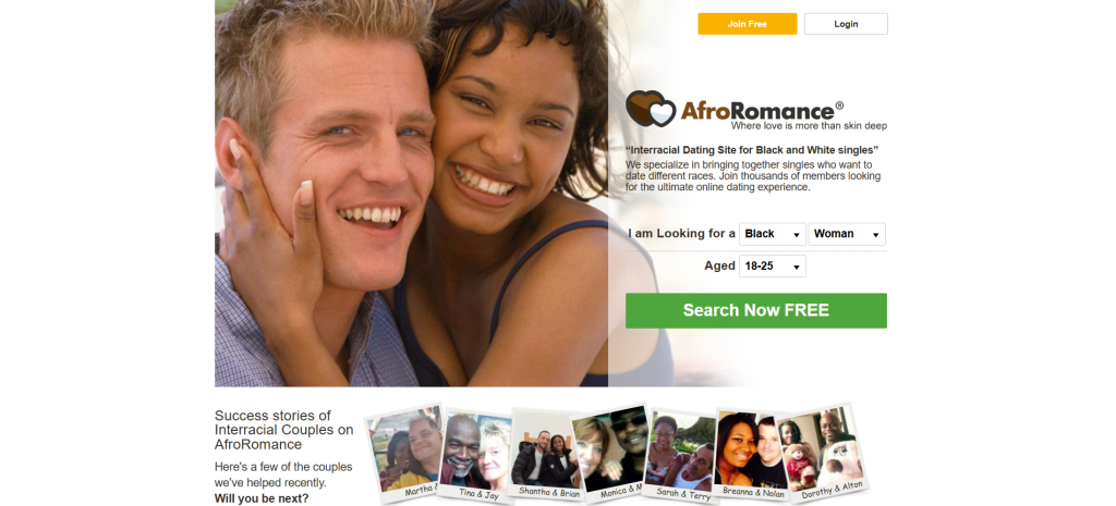 AfroRomance homepage – trusted online dating platform connecting black and white singles for love and relationships
