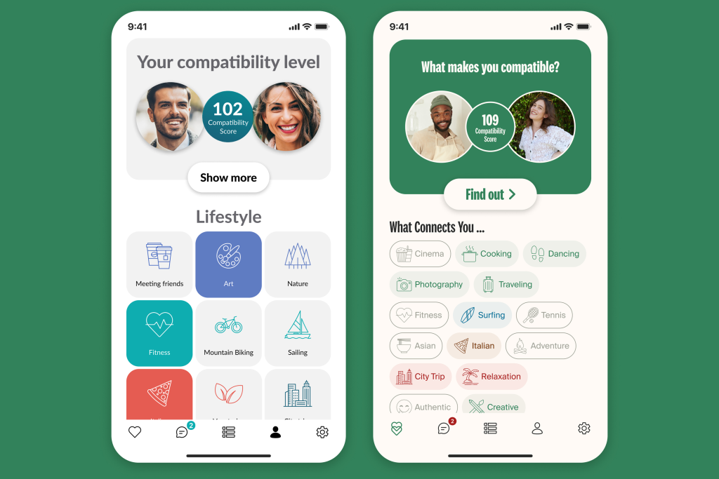eHarmony mobile app interface – meet singles online and start your journey to real relationships