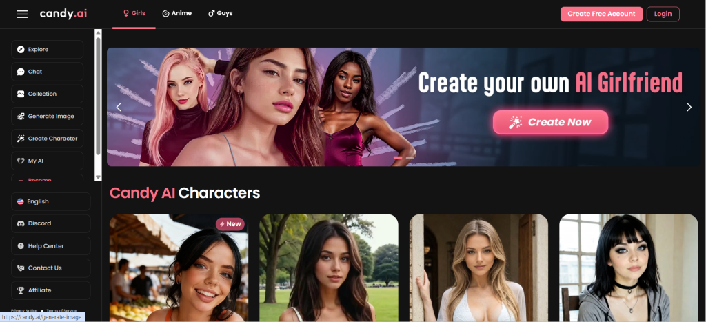 Candy AI homepage – personalized AI girlfriend platform for romantic chats and emotional connection