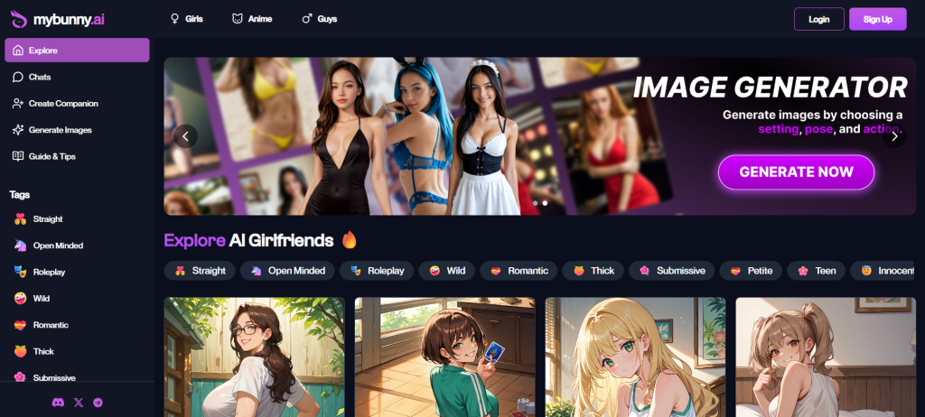 MyBunny AI homepage – interactive AI relationship platform for emotional connection and digital romance