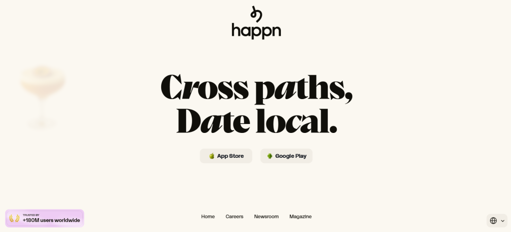 Happn homepage – online dating platform that connects local singles in real life