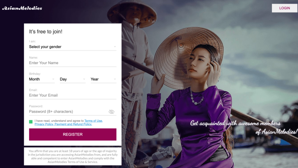 Asian Melodies homepage – international dating platform connecting Asian women with men worldwide