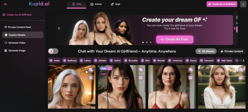 Kupid AI homepage – personalized AI companion platform for love, friendship, and emotional connection