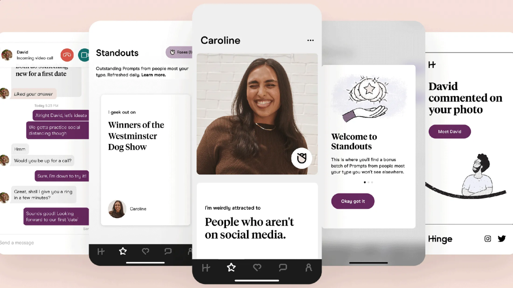 Hinge mobile app interface – meet singles near you and start chatting for long-term dating