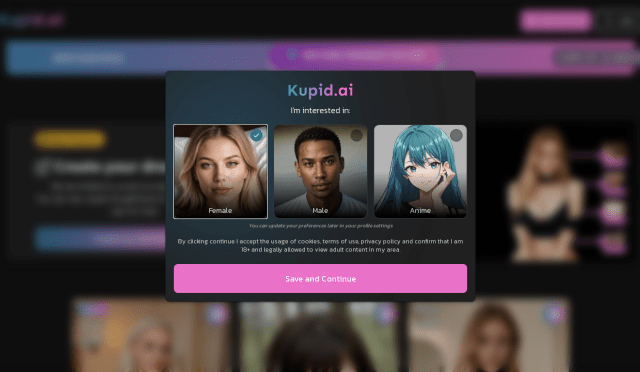 Kupid AI mobile app interface – realistic AI relationship simulator to meet and chat with digital partners
