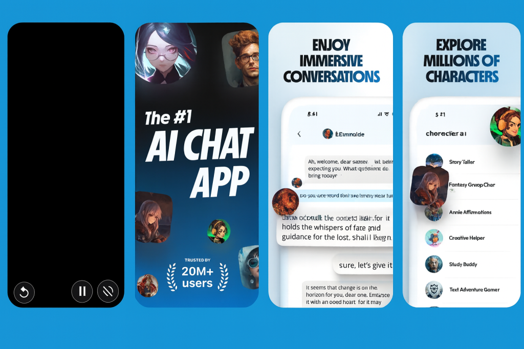 Character AI mobile app interface – chat with realistic AI partners and build emotional connections online