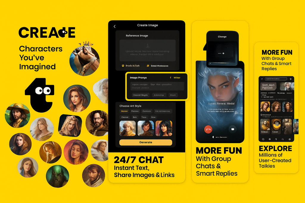 Talkie AI mobile app interface – chat with realistic AI partners and experience virtual love and connection