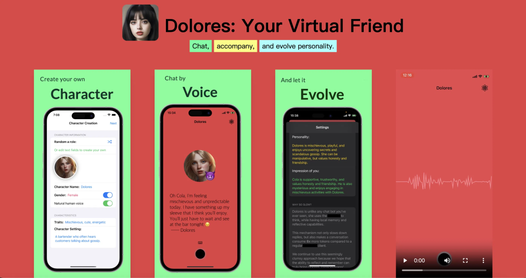 Dolores AI homepage – personalized AI companion platform offering realistic conversations and affection