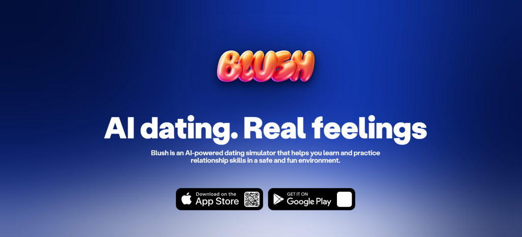 Blush AI homepage – AI relationship simulator for emotional connection and digital companionship