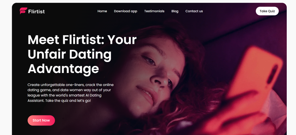 Flirtist AI homepage – interactive AI companion platform for digital romance and emotional connection