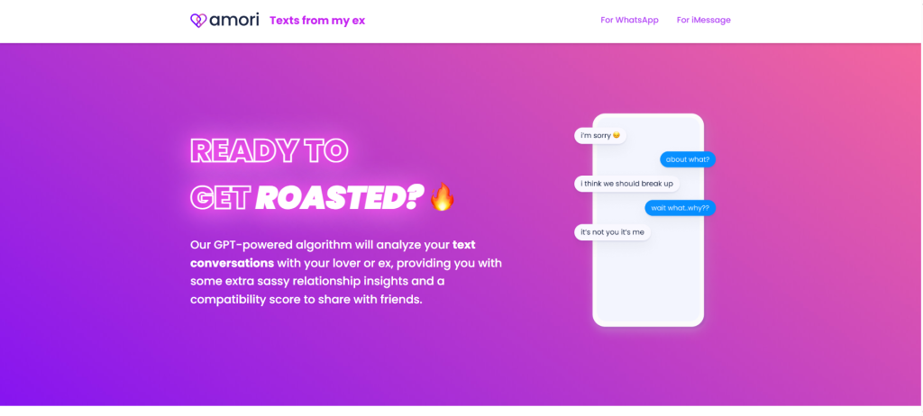 Texts From My Ex AI homepage – virtual relationship simulator for chatting with realistic AI ex-partners