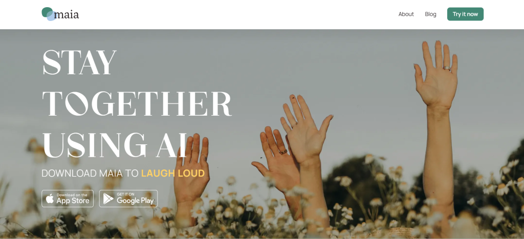 Maia AI homepage – personalized AI companion platform designed for digital romance and deep connection