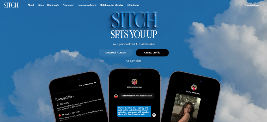 Sitch AI homepage – AI companion platform for personalized relationships and emotional connection