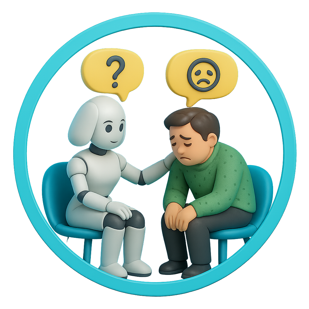 ai girlfriend offering emotional support to a sad man in a safe chat environment