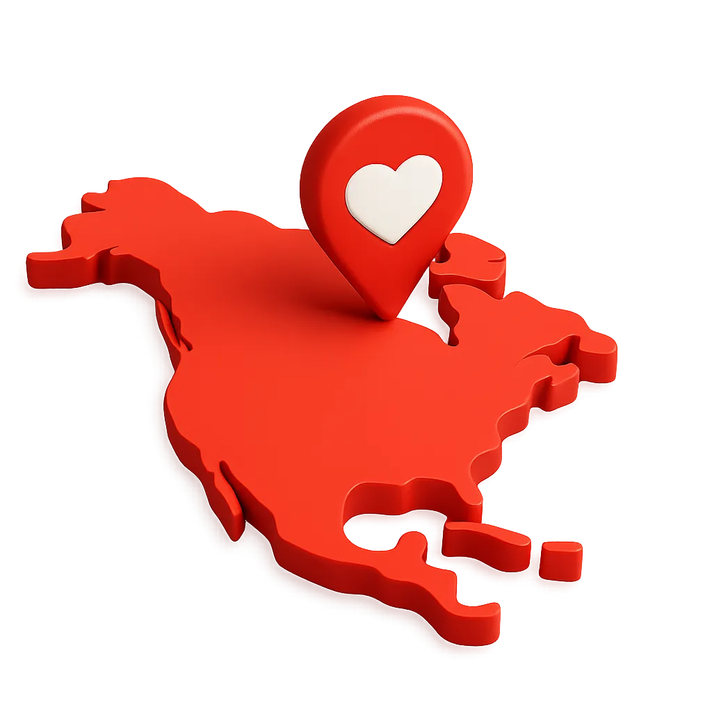 North American dating map showing the North America region for North American dating apps, dating sites, and meeting girls in North America.