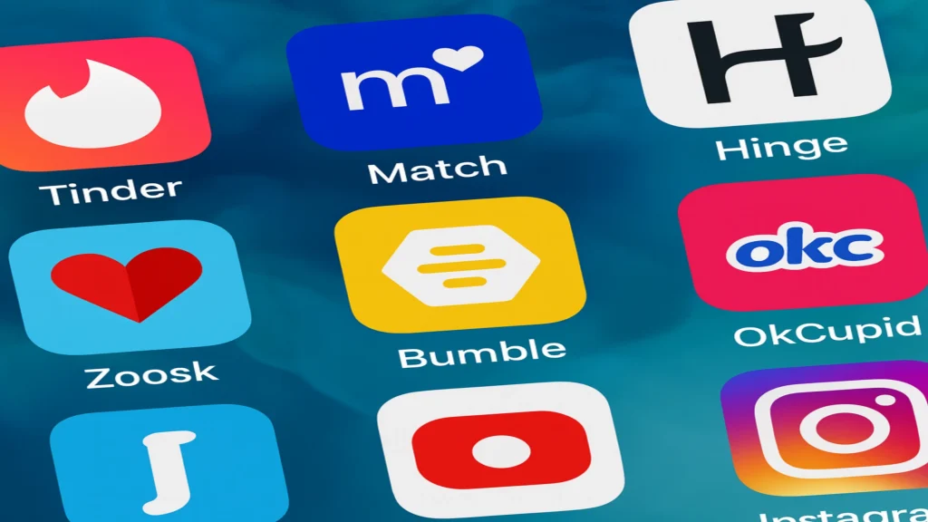 digital illustration showing people using mobile dating apps, symbolizing the best dating apps for meeting new people online