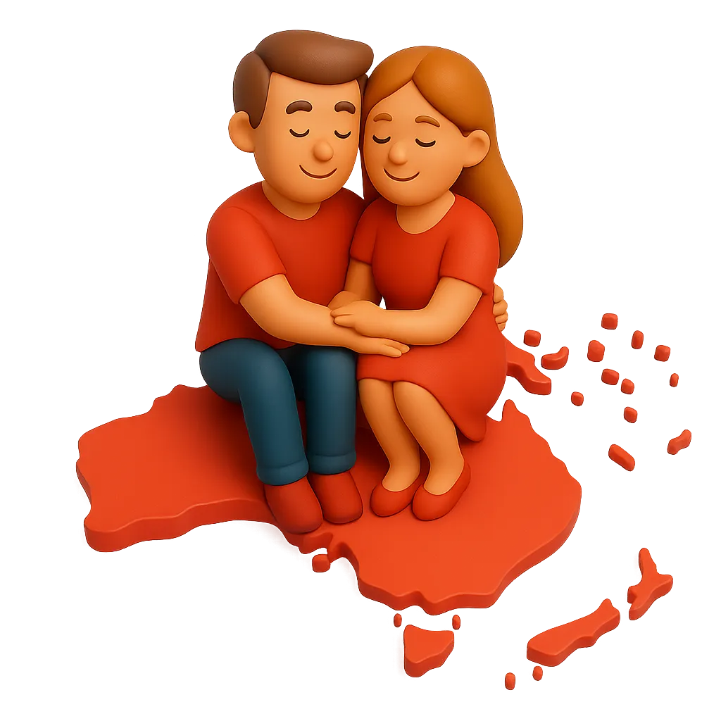 3d couple sitting on australia and oceania continent representing oceania dating apps oceania dating sites and how to meet girls in oceania