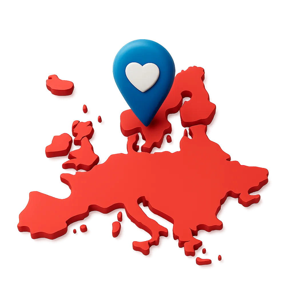 European dating map highlighting the Europe region for European dating apps, European dating sites, and meeting girls in Europe.