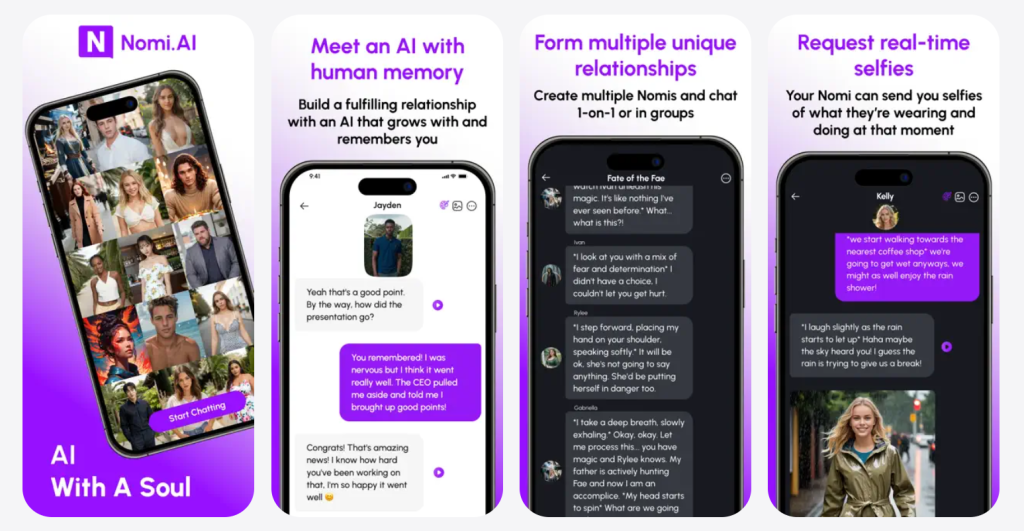 Nomi.ai positions itself as an AI companion that feels less like a generic chatbot and more like a relationship that develops over time.
