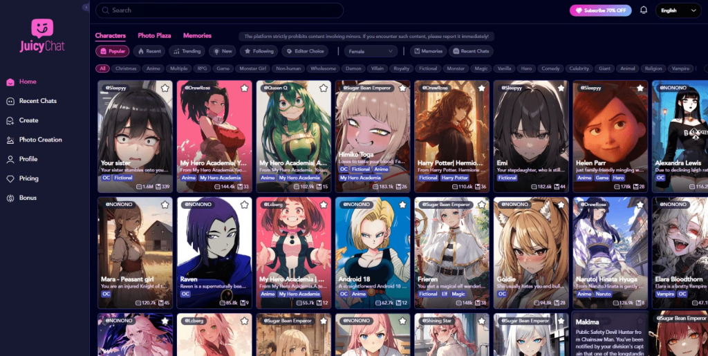 JuicyChat AI review covering features, pricing, NSFW controls, privacy, pros/cons, safer use tips, and top alternatives.