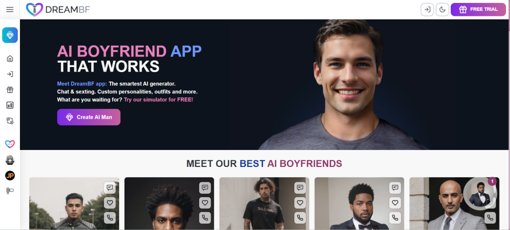 DreamBF offers AI boyfriend chat, voice calls, and image tools with a token system, privacy-first billing, and customizable companions.