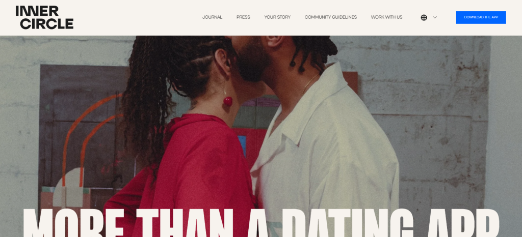 inner circle homepage screenshot showing premium dating platform interface with curated profile discovery to meet new people online