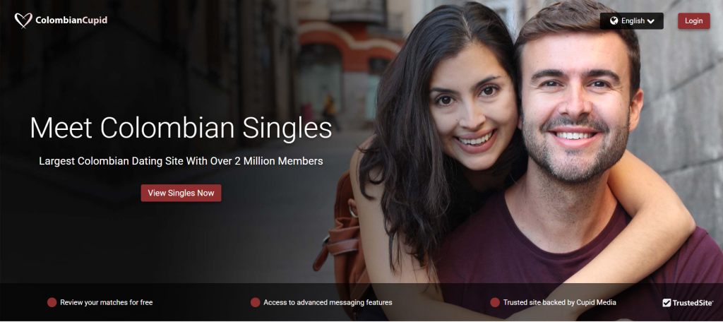 colombiancupid homepage screenshot showing international dating site interface with profile browsing to meet new people online