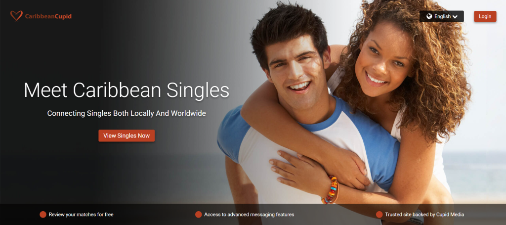 caribbeancupid homepage screenshot showing international dating site interface with profile browsing to meet new people online
