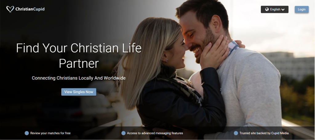 christiancupid homepage screenshot showing faith focused dating site interface with profile browsing to meet new people online
