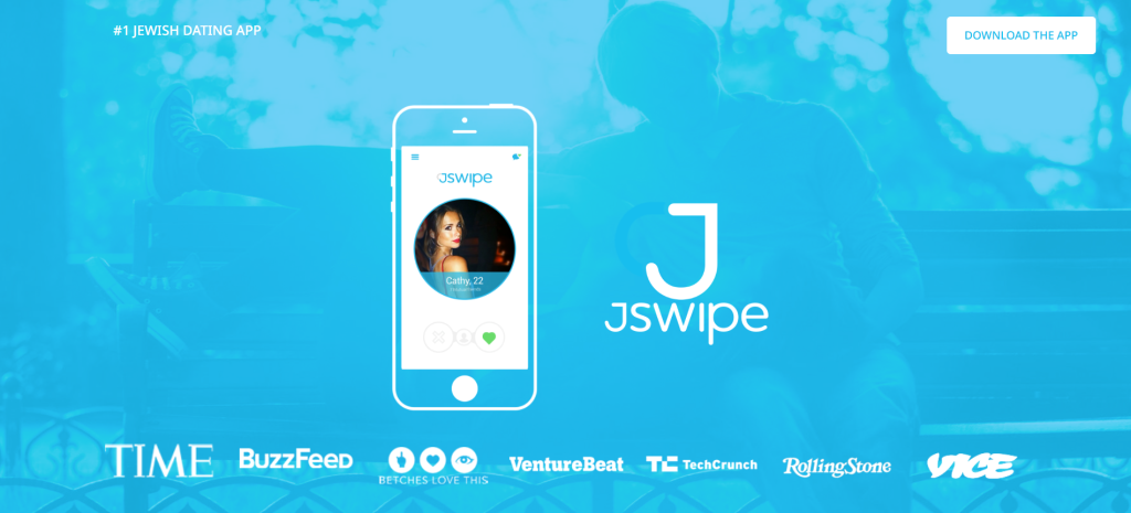 jswipe homepage screenshot showing jewish dating app interface with swipe style profile discovery to meet new people online