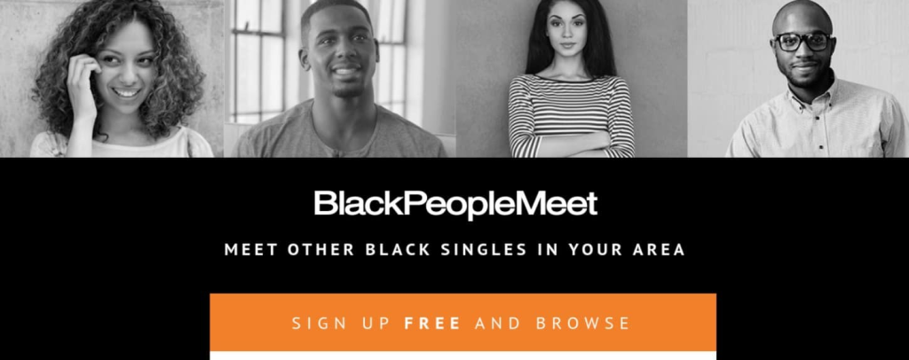 blackpeoplemeet homepage screenshot showing niche dating site interface with profile browsing to meet new people online