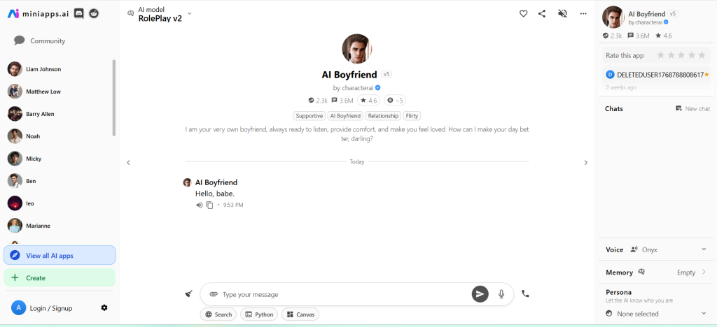 Miniapps.ai review: AI girlfriend/boyfriend miniapps, NSFW boundaries, pricing clarity, mobile experience, pros, cons, and alternatives.