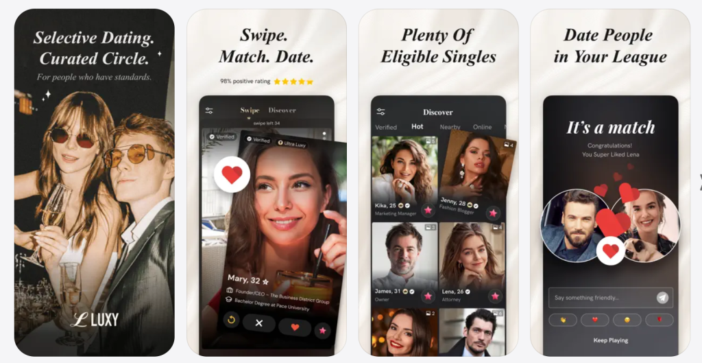 luxy app screen featuring detailed member profiles and real time messaging within an exclusive dating community