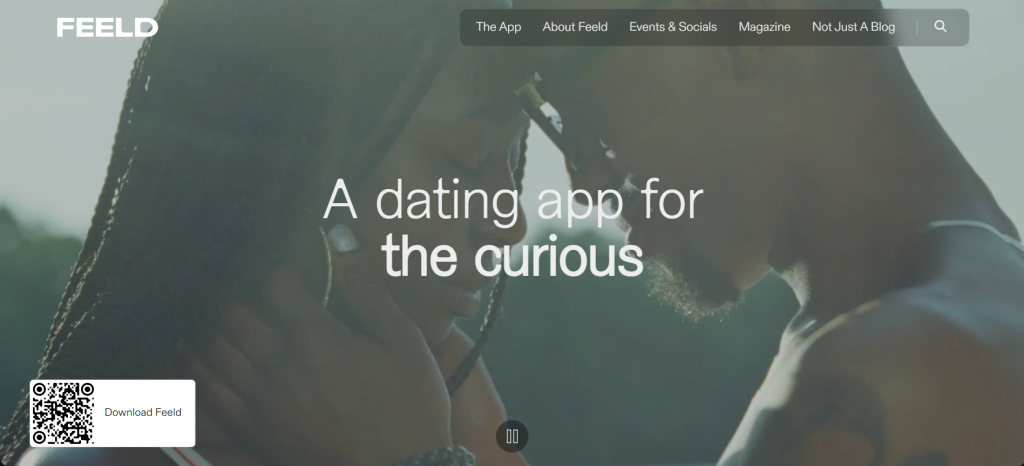 feeld homepage screenshot showing modern dating app interface with profile discovery to meet new people online