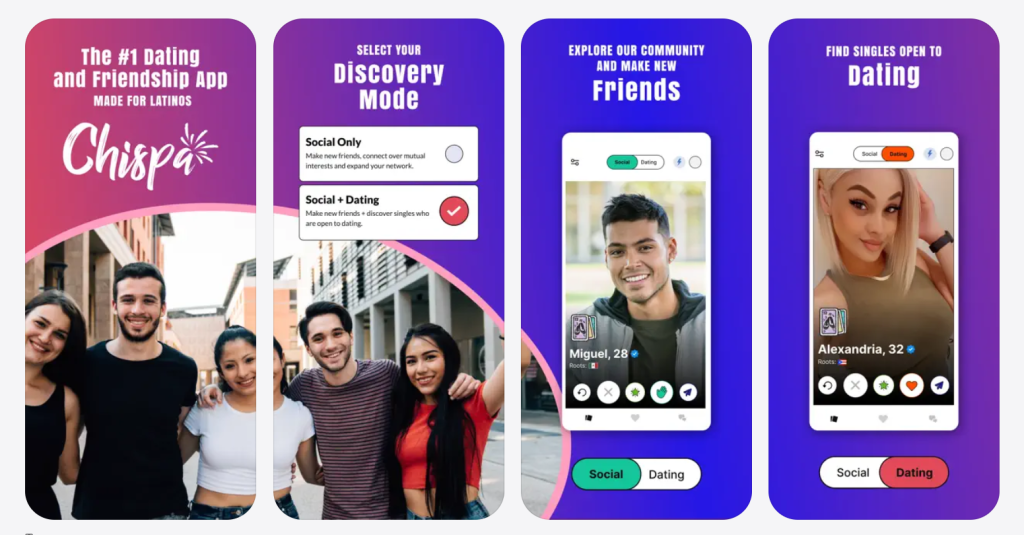 chispa homepage screenshot showing latino dating app interface with profile discovery to meet new people online