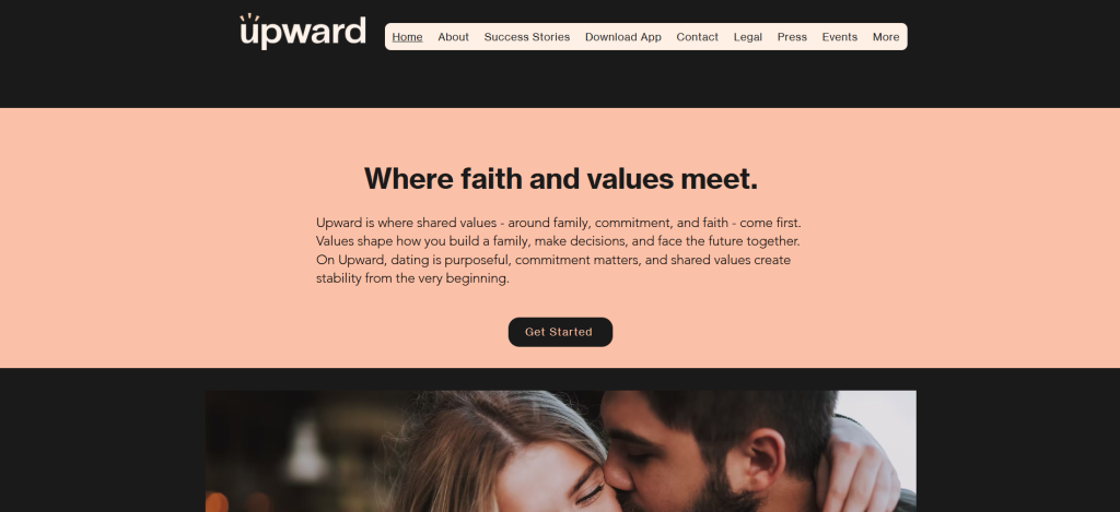 upward homepage screenshot showing christian dating app interface with profile browsing to meet new people online