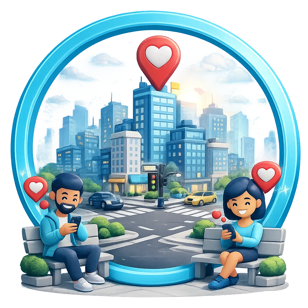 3D city-based dating apps illustration featuring dating apps in Dubai, dating apps in Tokyo, dating apps in Miami, dating apps in London, and dating sites in Cape Town